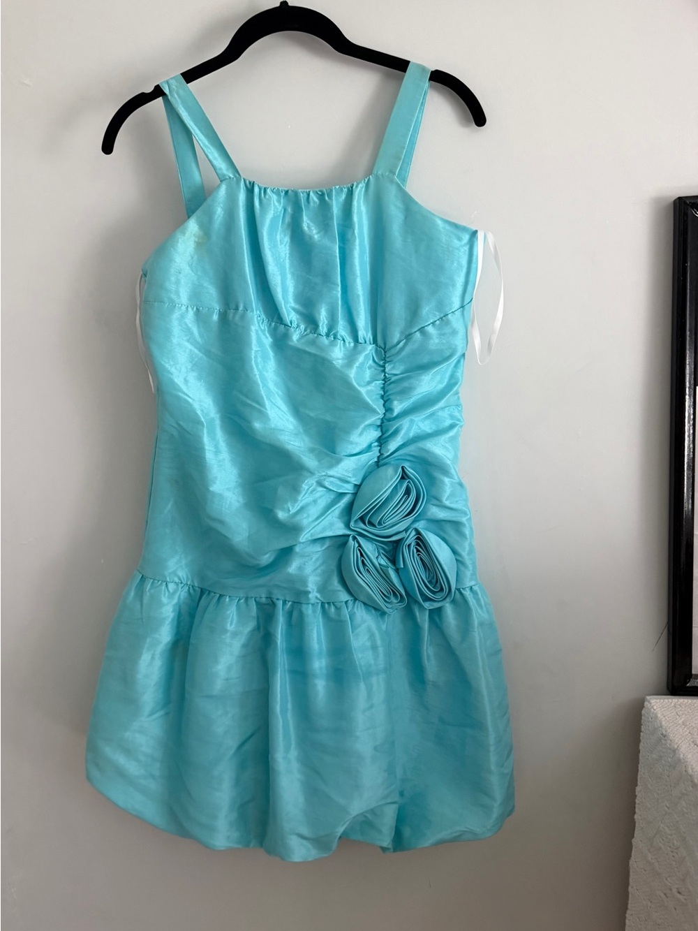 Girls' Light Blue/Sky Blue Sleeveless Party Dress with Rosette Accents